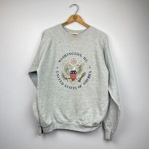 VTG 80s Distressed Graphic Sweater Washington DC USA XL Retro Casual Streetwear
